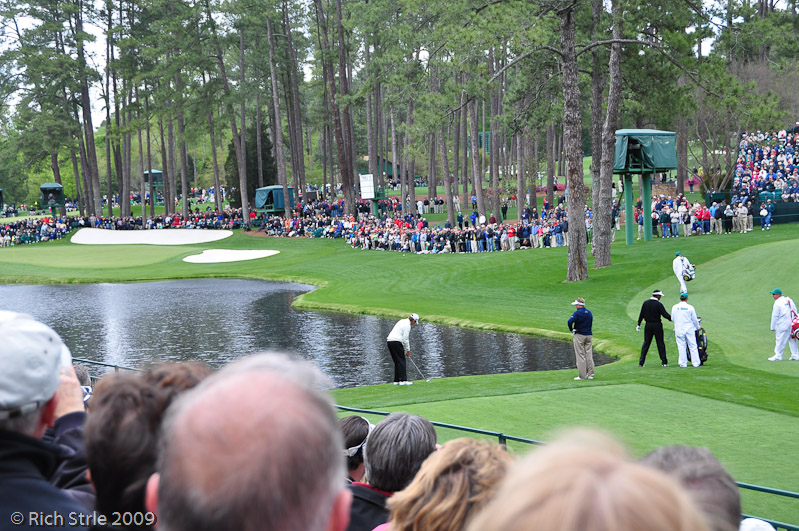 Skipping across the pond at 16. Right after this shot we saw Vijay Singh skip it across the water into the hole!